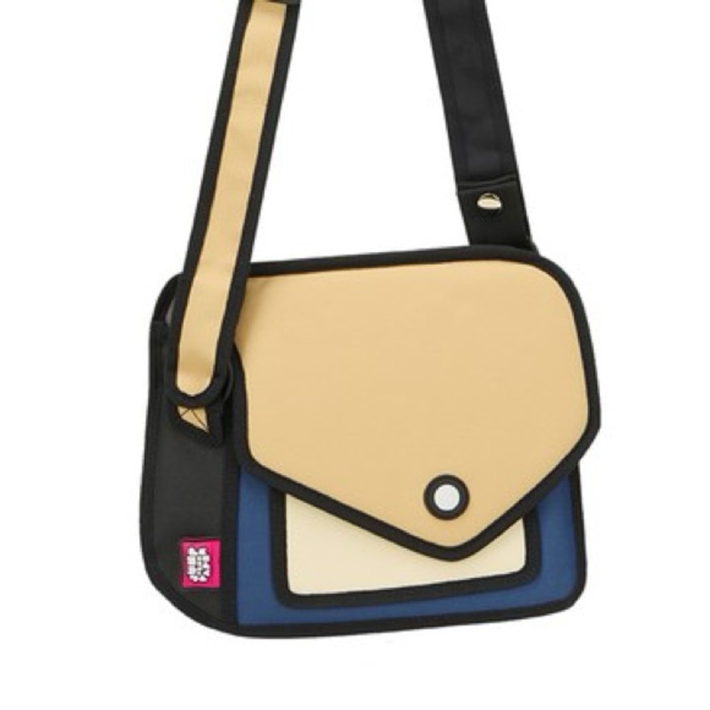 Jump From Paper Giggle 2D Cartoon Shoulder Bag – Made in Taiwan Tan Blue